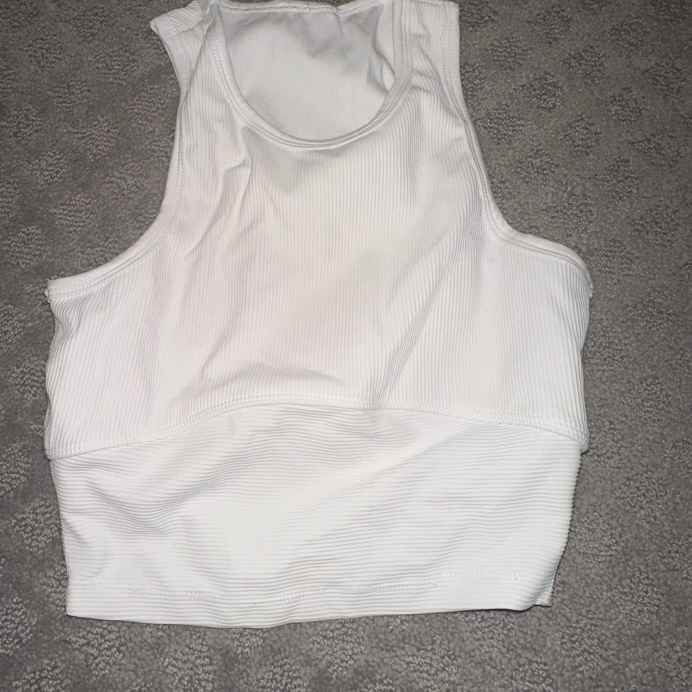 White Ribbed Crop Top Gold Hinge